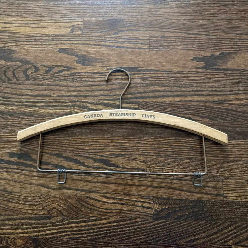 Antique/Vtg Canada Steamship Lines Wooden Pants Hanger Railroad Steamship Travel